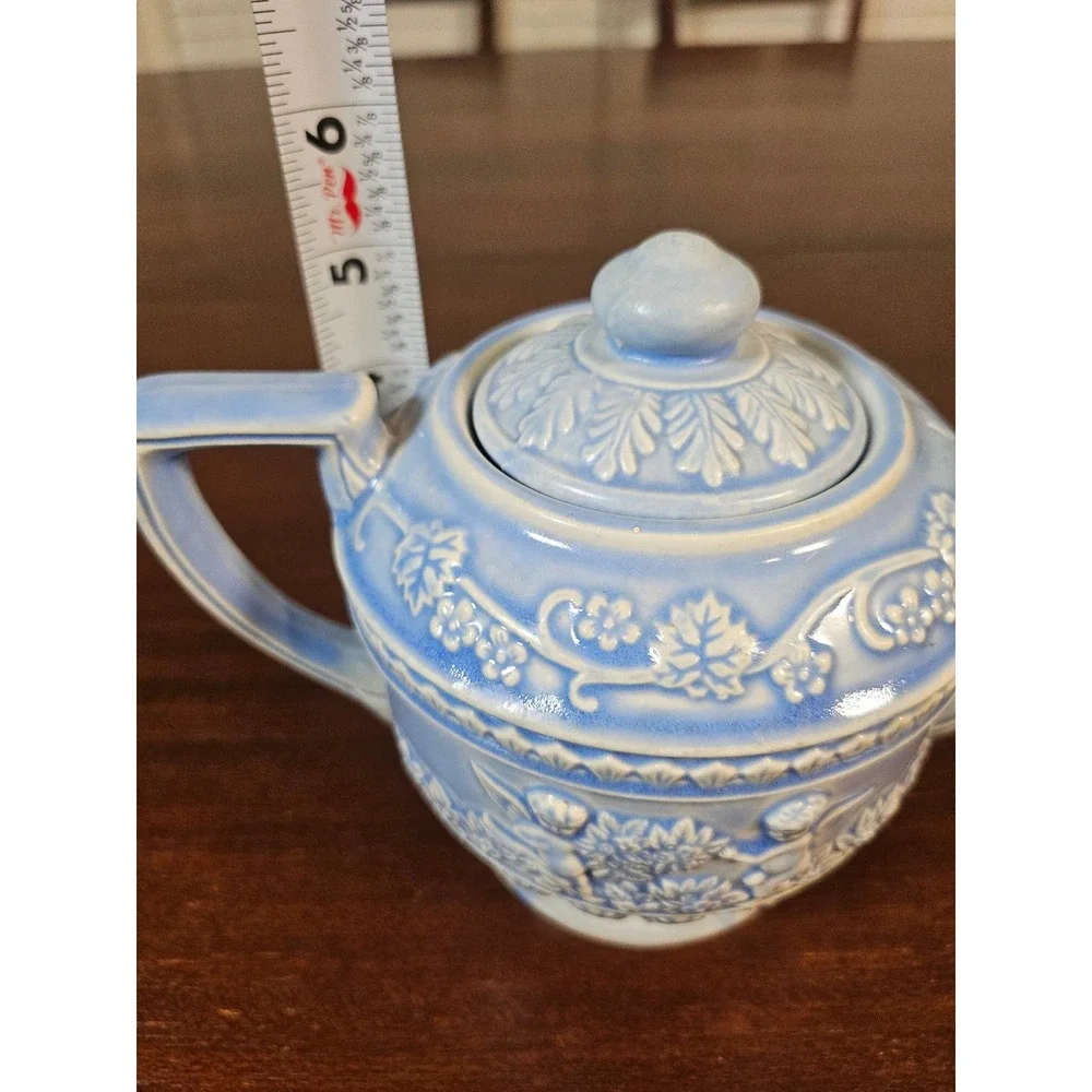 Teapot Unisex Small Blue Cherub Relief Floral Ceramic Made in Japan